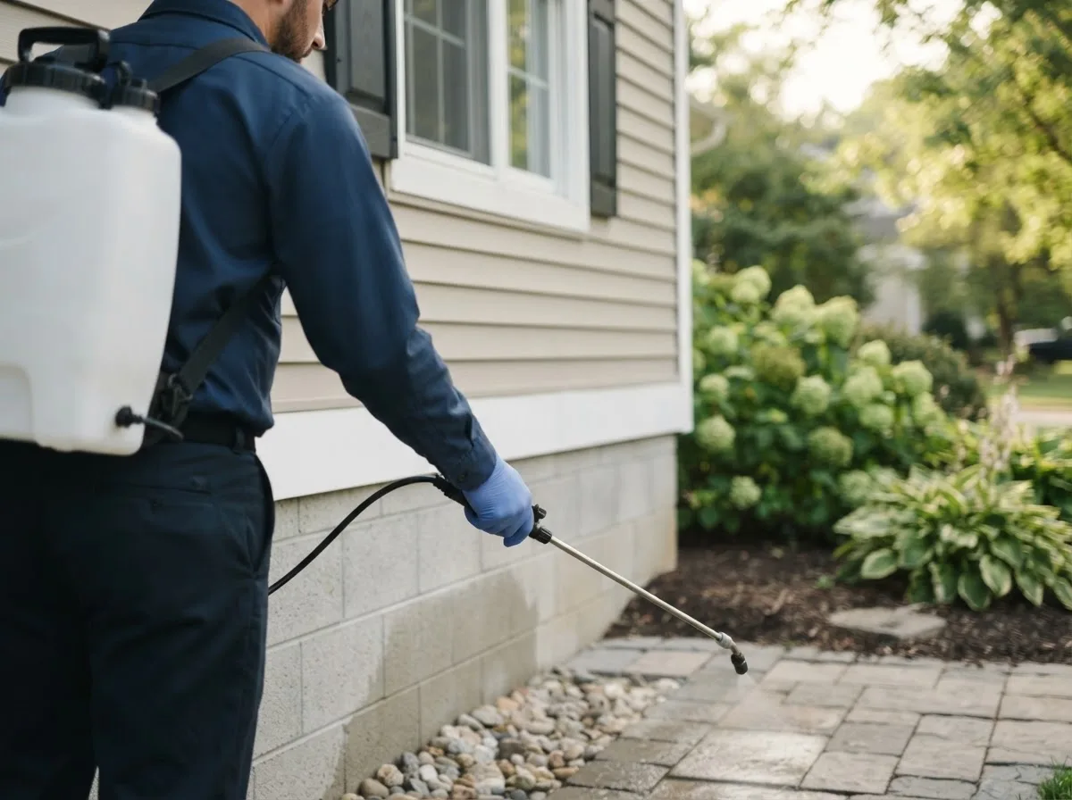 Pest control technician inspecting a home in Portal, ND